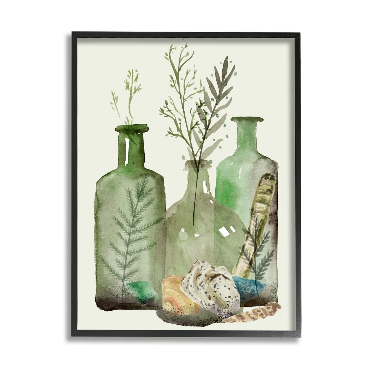 Stupell Industries Fern Plants Nautical Seashells Green Jug Still Life Framed Wall Art